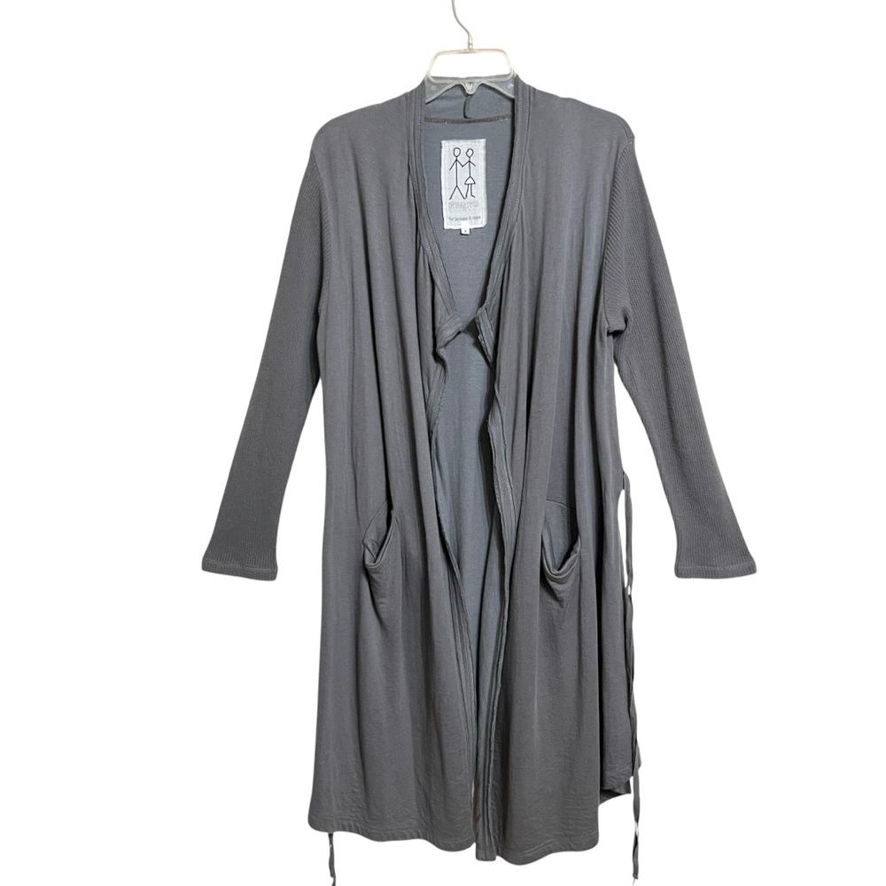 Pete & Greta Johnny Was Ribbed Duster Cardigan S Gray Knit Sleeves Tie Front - Picture 2 of 8